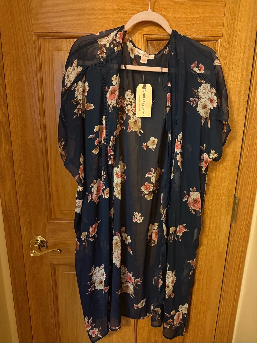 Band of Gypsies Navy Floral Sheer Kimono Cardigan